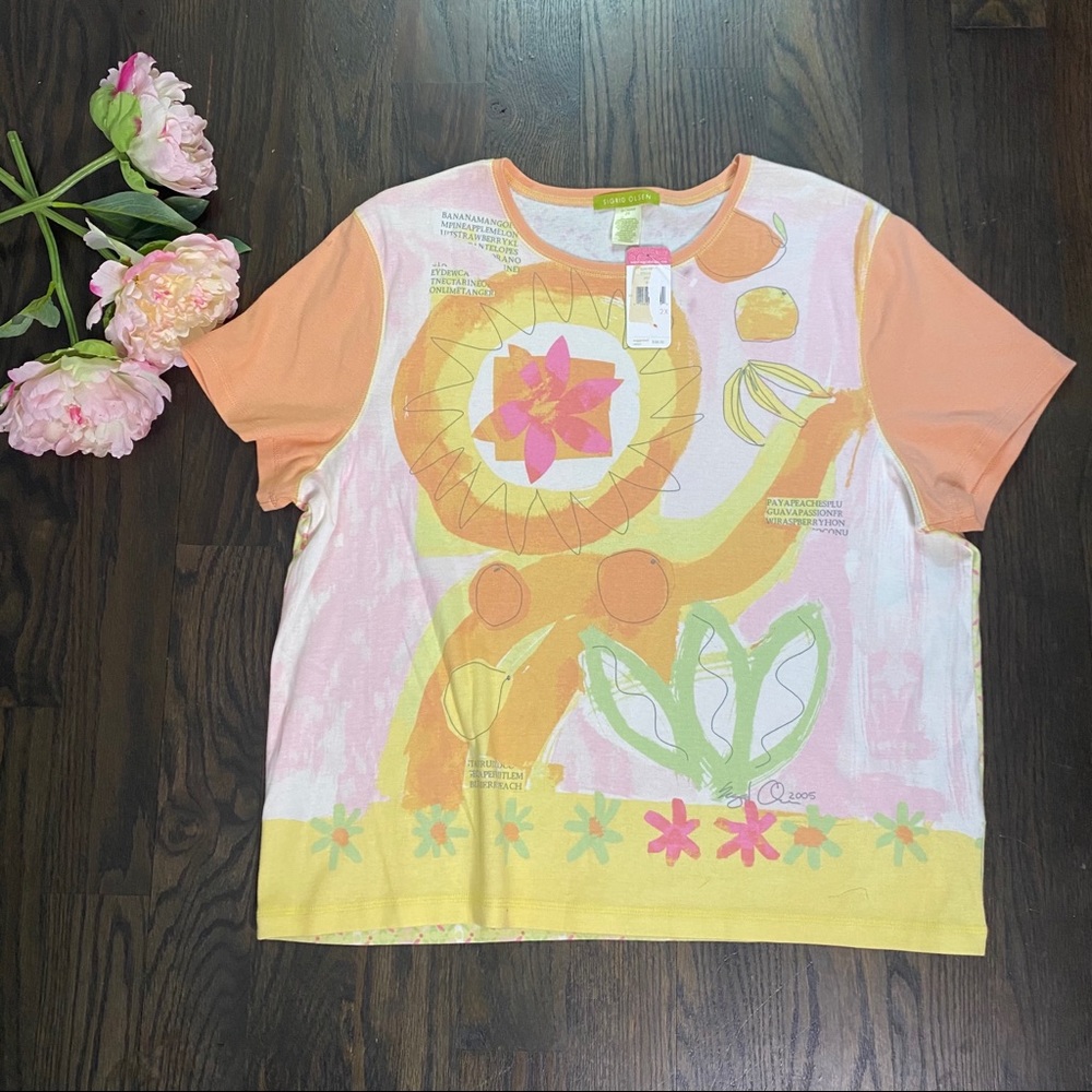 Sigrid Olsen Sz 2X pastel sun fruit t shirt nwt